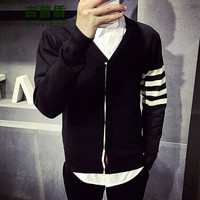吉普盾 针织衫 男装毛衣外套修身V领针织开衫男 黑色 2XL