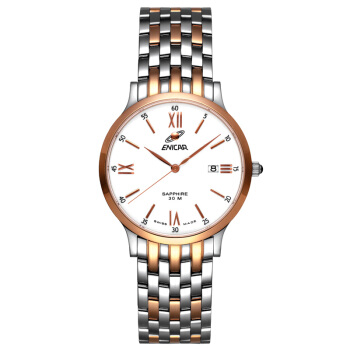 英纳格(ENICAR)瑞士原装进口手表 超薄石英表系列白盘间金钢带单日历显示石英男表255/30/280G