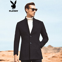 花花公子（PLAYBOY）男士羊毛大衣时尚简约纯色外套 DH03170261 黑色 185/XXL/54