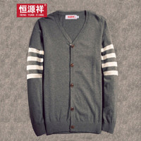 恒源祥针织衫男士秋冬毛衣韩版潮流时尚V领修身长袖开衫 深灰 175/92A