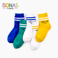 宝娜斯（BONAS）儿童袜子男童女童宝宝四季棉袜袜子5双装 4-6岁    B1763