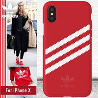adidas（阿迪达斯）新品iphone X 三叶草网红新款防摔全包手机保护套保护壳适用于苹果iPhone10 尊贵红