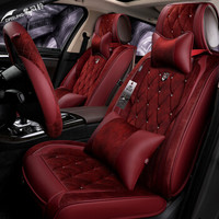 紫风铃冬季皮绒汽车坐垫全包汽车座垫奥迪宝马3系5系蒙迪欧途胜途观奔驰朗行车座椅套1702 魅惑红-豪华版