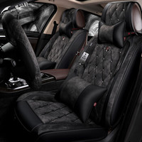 紫风铃冬季皮绒汽车坐垫全包汽车座垫奥迪宝马3系5系蒙迪欧途胜途观奔驰朗行车座椅套1702 质感灰-豪华版