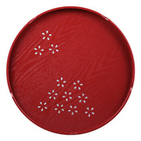 唐宗筷 日式木质托盘餐盘茶托水杯托盘点心干果盘圆形镂空30cm（红）C6322