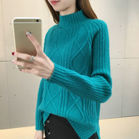 亚瑟魔衣针织衫女毛衣韩版拼色宽松加厚套头半高领打底衫SH-5003 绿色 均码