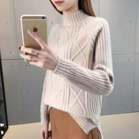 亚瑟魔衣针织衫女毛衣韩版拼色宽松加厚套头半高领打底衫SH-5003 卡其色 均码