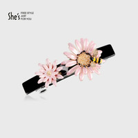 shes茜子发饰 手工滴油雏菊花朵弹簧夹横夹马尾发夹发卡 时尚饰品 送女友送爱人  SHP9301425 A2红色