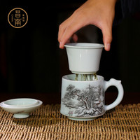 昌南茶杯陶瓷 景德镇泡茶杯办公杯带盖带过滤喝茶杯大容量老板杯  商务长辈礼品礼物  雪景