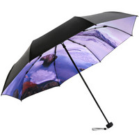 天堂伞 黑胶（UPF50+）三折太阳伞晴雨伞紫气东来31842E花内