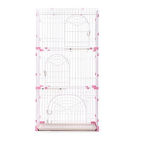 爱丽思IRIS 猫笼子宠物笼子豪华托盘式易清扫猫笼子三层别墅猫笼子 PC903粉