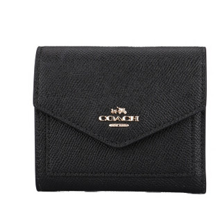 COACH 蔻驰 奢侈品 女士十字纹皮革短款钱包 58298 LIBLK 黑色 (黑色)
