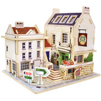 若态 儿童积木玩具 立体木质拼图 拼装模型 手工拼插积木英国酒吧小屋F133