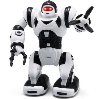 勾勾手 机器人 儿童玩具 电动机器人会走路带灯光音效 卡尔文机器人模型男孩玩具 白黑色