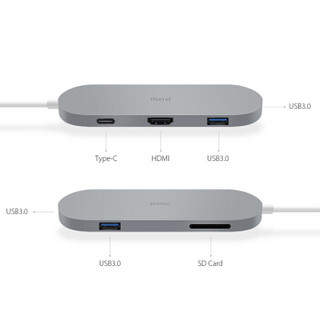 Gmobi Type-C转HDMI 转换器 扩展坞 数据线 六口多功能HUB 集线器 苹果MacBook Pro超极本 太空灰 iXtend L1