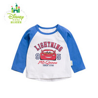 迪士尼(Disney)男童上衣秋季纯棉外出服时尚撞色T恤打底衫171S886 宝蓝 12个月/身高80cm