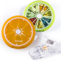 Vilscijon维简旋转7格一周分装药盒随身收纳分药盒迷你药品药丸盒子套装 含药盒2切药器1 8309