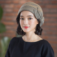 677888贝雷帽女士帽子秋冬天时尚款蝴蝶结欧美英伦晚会优雅 灰色 可调节