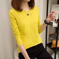 LAXJOY 朗悦 新款韩版时尚长袖T恤圆领纯色修身打底衫 LWTC181221