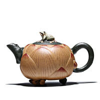 君鸣轩 紫砂壶 宜兴紫砂纯全手工茶壶 名家茶具 蟹黄泥青莲