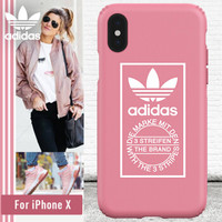 adidas（阿迪达斯）iPhoneX手机壳 新品时尚潮流  苹果X硅胶全包 三叶草logo简约防滑耐用防摔保护套 粉色
