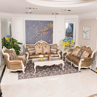 中伟ZHONGWEI欧式沙发 优质牛皮实木沙发 客厅实木雕花沙发组合1+2+3土豪金