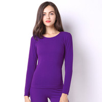 GANGSHA 港莎 保暖内衣女加绒薄毛圈款 无缝美体内衣 弹力打底秋衣秋裤加绒加厚款 女款-紫色 均码