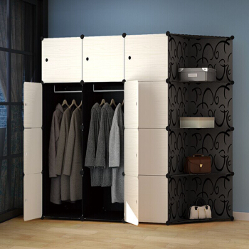 安尔雅（ANERYA）简易衣柜 3423G-37 黑白 树脂 147*47*147cm