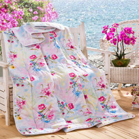 迎馨 床品家纺 丝滑可水洗全棉空调夏凉被子150*200cm 温雅花都粉
