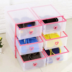 青苇 透明鞋盒 加厚抽屉式 组合塑料收纳盒 女款6个装 粉色 *7件