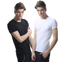 TINSINO 纤丝鸟 男士纯棉细罗纹针织纯色半袖T恤二件组合装 TJD3101 黑色/白色 XXL (黑色、XXL、棉)