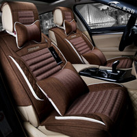 紫风铃仿亚麻四季汽车坐垫四季垫福克斯马自达斯柯达翼博朗动标致科鲁兹CRV速腾迈腾汽车座垫Q02豪华版魅力咖