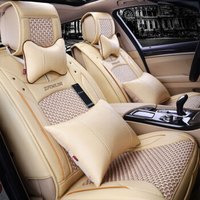 紫风铃 四季冰丝皮革汽车坐垫 四季通用 朗逸凯越迈锐宝速腾福克斯帕萨特汽车座垫 Q19豪华版 温馨米