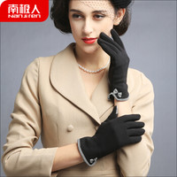 南极人手套女冬季保暖韩版蝴蝶结学生时尚薄款骑行开车女士手套NW-263 黑色
