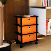 慧乐家 乐其三层带抽收纳架 书柜 置物架 储物柜 黑色+橙色 FNDJ-11211-2