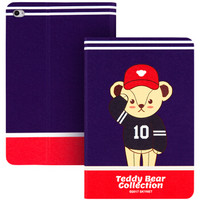 泰迪珍藏 苹果iPad mini4保护套 苹果迷你4保护壳 卡通防摔支架皮套 泰迪棒球手