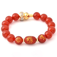 灵菲 属虎人福禄佑虎三合手链2019年生肖虎佩戴化太岁吉祥物精选红玛瑙手串 女款
