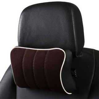WRC 记忆棉麂皮绒面纤皮头枕 四季护颈枕 椅头枕 车枕用品 一对装 棕色