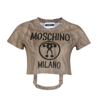 MOSCHINO 莫斯奇诺 女士卡其色棉质字母印花短款短袖T恤 3XA0706 9140 1081 XS