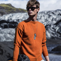 AK男装 （AKSERIES）复古螺纹落肩圆领套头毛衣1703033 暗橘色 XXXL