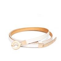 OMTO 女士皮带细腰带 头层牛皮时尚装饰职业简易韩版百搭裤带细窄皮带 白色