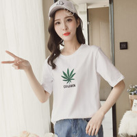 LAXJOY 朗悦 短袖T恤女夏季新款简约套头学生休闲t恤韩版刺绣打底衫LWTD182113白色M