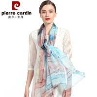 皮尔卡丹 桑蚕丝丝巾女春夏新品大长巾高档真丝纱巾空调披肩围脖薄款夏季围巾海边防晒送礼装 D12TM5706 绿