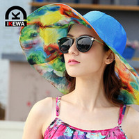 艾可娃（IKEWA）ZYM0054 夏遮阳帽女大沿太阳帽双面防晒沙滩帽子 蓝色