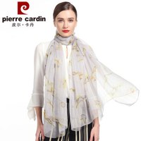 皮尔卡丹 高档桑蚕丝巾女春夏新品大长巾空调披肩真丝纱巾夏季薄款休闲百搭海边旅游防晒送礼 D12TM5701 兰灰