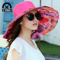 艾可娃（IKEWA）ZYM0054 夏遮阳帽女大沿太阳帽双面防晒沙滩帽子 玫红色