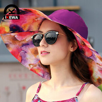 艾可娃（IKEWA）ZYM0054 夏遮阳帽女大沿太阳帽双面防晒沙滩帽子 紫红色