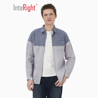 InteRight 男潮流拼色棉麻牛仔休闲衬衫 INTERI