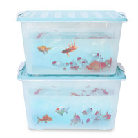 茶花 CHAHUA 86L收纳箱大容量透明磨砂带轮整理箱百纳储物盒B28002*3支装