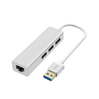 蔺科 USB转RJ45网线接口3口USB3.0千兆有线网卡 苹果Mac小米盒子笔记本电脑网口转换器LK-UN001锌铝合金 银色